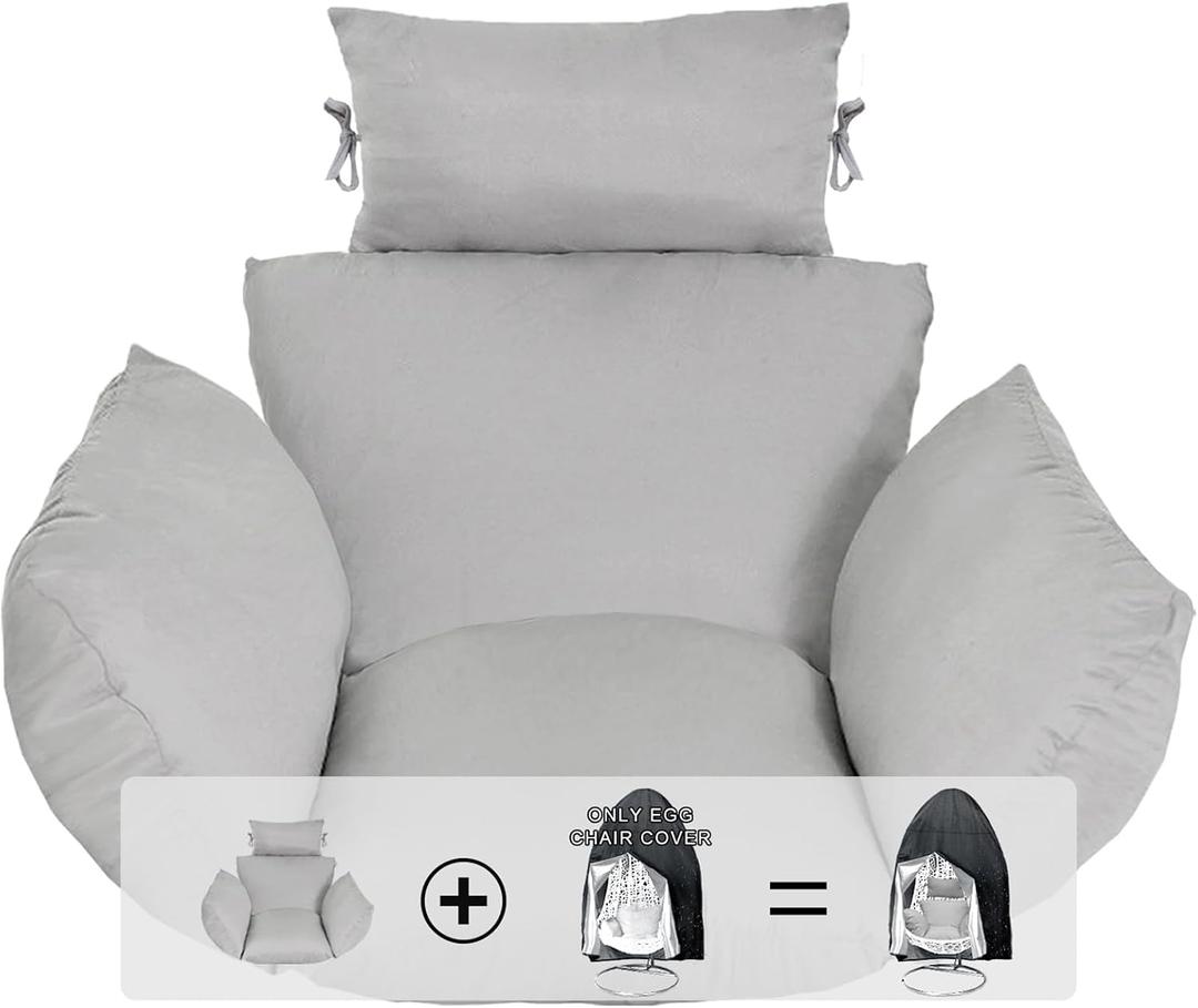 Egg Chair Cushion, Hanging Basket Chair Cushions with Pillow, Soft Outdoor Swing Cushions Replacement with Waterproof Patio Egg Chair Covers (Grey), 21 inches x 21 inches