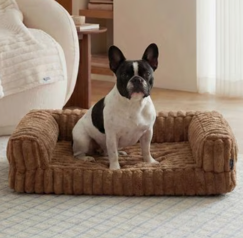 Bedsure ComfyFleece Orthopedic Waterproof Dog Sofa Bed with Corduroy Removable Cover, Brown, Medium 