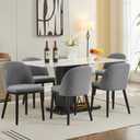 Garvee Wooden Dining Chairs Set of 6, Upholstered Kitchen Dining Room Chair, Modern Linen Fabric Farmhouse Dinner Chair with Leveling Feet/High Backrest Support for Dining Room, Living Room,Grey