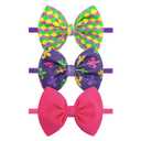 YanJie 4.5 3PCS Mardi Gras Headband Purple Checkered Hair Bows Carnival Accessories Green Headbands Pink Bow