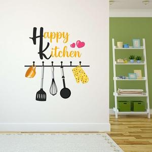 Wall Decal Happy Kitchen Cute Home Wall Sticker Cute Hanging Kitchenwares Removable - Size: 18 in(W) x 20 in(H)