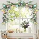 Suncalla 5 ft Easter Garland Decorations Easter Egg Garland with Lavender Flower Spring Decorations for Mantel Fireplace Indoor Wedding Party Stairs Table Home Decor