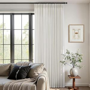 100 Inch Wide Pinch Pleated Linen Curtains 96 Inches Long for Living Room Sliding Glass Door Memory Shape Trained Pleated Drapes Natural Cream Beige Light Filtering Curtains 100W x 96L