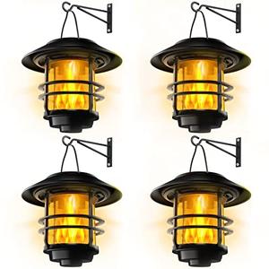 Otdair Solar Wall Lantern Outdoor, Flickering Flames Solar Sconce Lights Outdoor, Hanging Lamps Wall Mount for Front Porch, Patio and Yard, 4 Pack