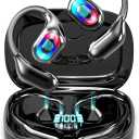 Open Earbuds True Wireless Open Ear Headphones with Safety Lights, Bluetooth 5.4 Over Ear Earbuds with Earhook, 50 H Playtime Ear Buds, Waterproof Open Earphones Fit Sport, Running Black