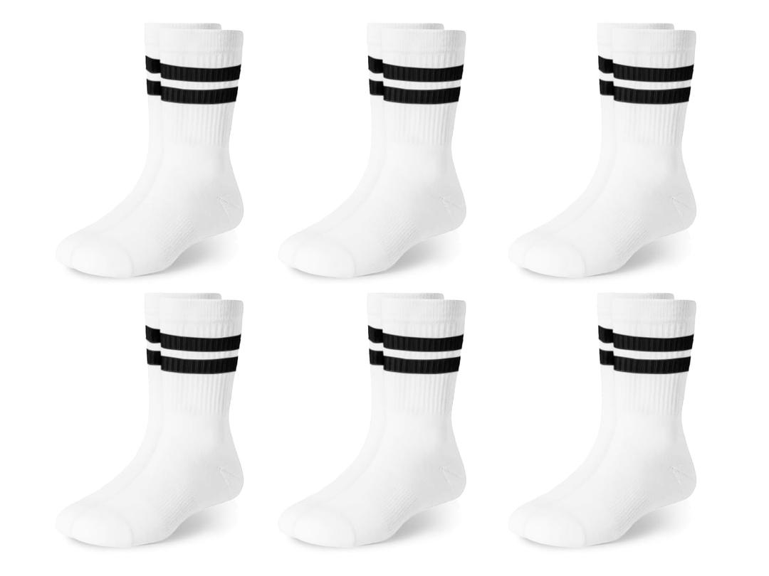 Haloumoning Boys Striped Crew Socks 6 Pairs Kids Cushioned Uniform Casual Athletic Soft Cotton Socks 4-15 Years