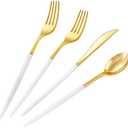 SUT Gold Plastic Silverware, 160Pcs Gold Utensils Set Disposable, 80 Gold Plastic Forks, 40 Gold Knives, 40 Gold Spoons, Gold Plastic Cutlery for Parties, Dinners, Weddings(White Gold)