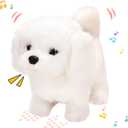 Hopearl Walking Dog Bichon Interactive Electronic Pet Plush Toy Puppy Woof and Moving Animated Nodding Head Gifts for Toddlers Birthday, White, 7''