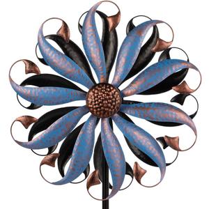 Wind Spinners Outdoor, Metal Kinetic Wind Spinner with Flower Design for Yard Garden Lawn Decorations, Dark Blue