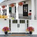 Hananona 2 Set Artificial Outdoor Flowers with Hanging Basket, 2 Hanging Planters with 24 Pcs Flowers for Spring Summer Front Porch Garden Patio Home Decor (2, Red, Purple, Yellow, Rose Red)