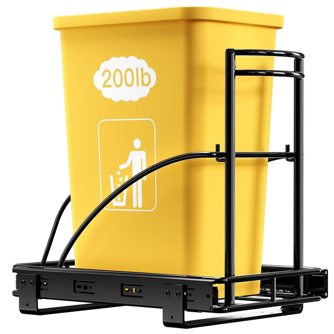 ANASTA Single Pull Out Trash Can Under Cabinet 7-13 Gal, Heavy Duty Under Sink Garbage Can, 50Qt Slide Out Waste Bin for 13" Wx 17" Hx 19" D Base Cabinet, Trash Bin Holder for Drawer/Counter, No Can (Black)