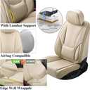Chezope Car Seat Covers Full Set, Beige Leather Seat Covers, Breathable Front and Back Car Seat Protectors, Wear-Resistant Seat Covers Universal Fit for Most Cars SUV Truck (Beige-Solid, Full Set)