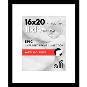 Americanflat 16x20 Picture Frame with Polished Plexiglass - Use as 11x14 Frame with Mat or Display 16x20 Photo Without Mat - Epic Collection - Wide Picture Frames for Wall Display - Black