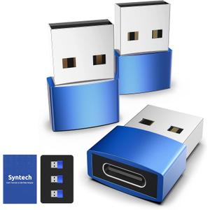 Syntech USB C Female to USB A Male Adapter 3 Pack, Type C Charger Cable Power Adapter Compatible with iPad Air 7, iPhone 17/16/15/14/13 Pro Max, Apple Watch Series 10/9/8, Samsung Galaxy S20 etc, Blue