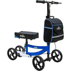 Knee Scooter, 300lbs Capacity, 13" Big PU Seat, All Terrain Foldable Knee Scooter Walker with Bag for Foot Injuries Compact Crutches Alternative (Blue)