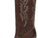 ISNOM Cowgirl Boots for Women - Brown Western Tall Boots With Wide Calf and High Heel - Knee High 9.5