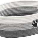Small Woven Baskets for Organizing Rope Storage Basket with Handle Cute Cotton Basket for Nursery Gift Dog Toy Storage Bins for Toy Organizer Grey-White, 15"D x 15"W x 6"H