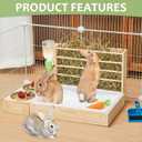 4 in 1 Rabbit Hay Feeder with Litter Box, Small Animals Hay Rack with Water Bottle, and 2 Bowls, Wooden Bunny Hay Holder Feeder Toilet Combo for Rabbit, Guinea Pig, Hamster, Hedgehog, Chinchillas
