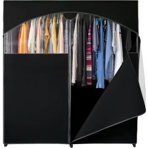 HOLDN STORAGE Portable Wardrobe Closet - 65 lb Large Capacity, Internal Heavy Duty Metal Rod, Zipper & Clear Window, Durable Clothes Organizer, Tool-Free Easy Assembly, Black Canvas Cover