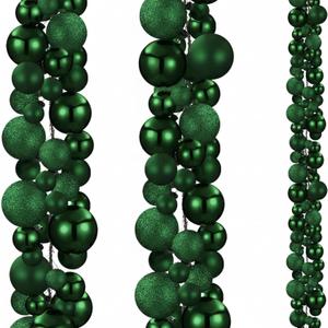 2 Pcs Christmas Ball Garland 6 ft Ball Ornaments Christmas Bulb Garland Xmas Tree Bauble Decorations for Party Supplies Indoor Outdoor Home Office Decoration Accessories (Dark Green)
