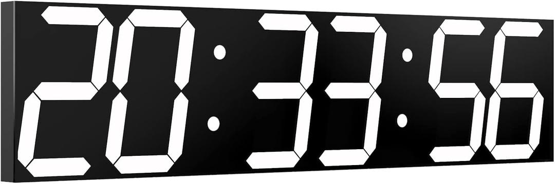 CHKOSDA Digital Wall Clock, Oversize Led Digital Clock with Auto Dimmer, Huge Countdown Timer with Remote Control, 27" Wide Led Display, 6 Digits, Wall Mount, Date and Temperature (White), Large