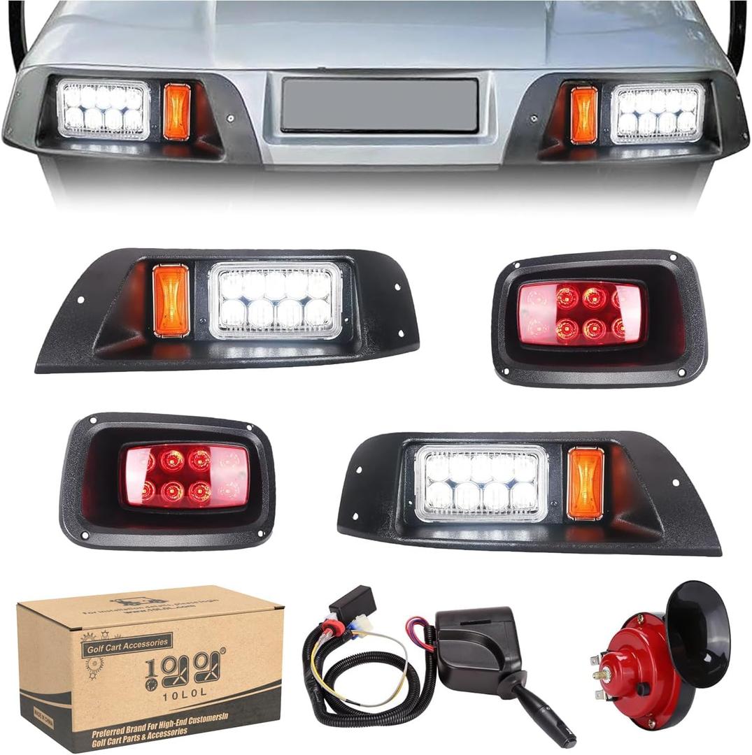10L0L Golf Cart Headlights and Tail Light Kits for EZGO TXT 1996-2013 Gas & Electric Carts, Street Legal Lights Kits With Turn Signal Wiring Harness