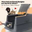 AIPERRO Enclosed Stainless Steel Cat Litter Box with Lid, FILP-Top High Sided Enclosure Metal Litter Boxes with Scoop Set for Big Cats, Non-Sticky, Anti-Leakage, Easy Cleaning,Transparent Grey