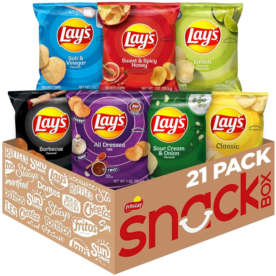 Lay's Potato Chips Variety Pack, 1 oz Bags, (21 Pack) (Packaging and Formula May Vary), BB 16/2025