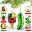 Pickle Ornaments for Christmas Tree and Dinkball Paddle, Traditional Glass Blown, Unique Christmas Pickle Ornaments for Xmas Tree Decorations, Gifts for Sisters Mom Grandparent Women Men
