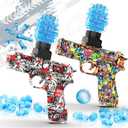 2 Pack Gel Ball Blaster Guns, Small Manual Splat Orby Gun, Gel Splatter Blaster for Adults, Outdoor Activities Shooting Games for Backyard, Garden& Lawn, Ages 14 & Up (Red + Yellow) (Glk05)
