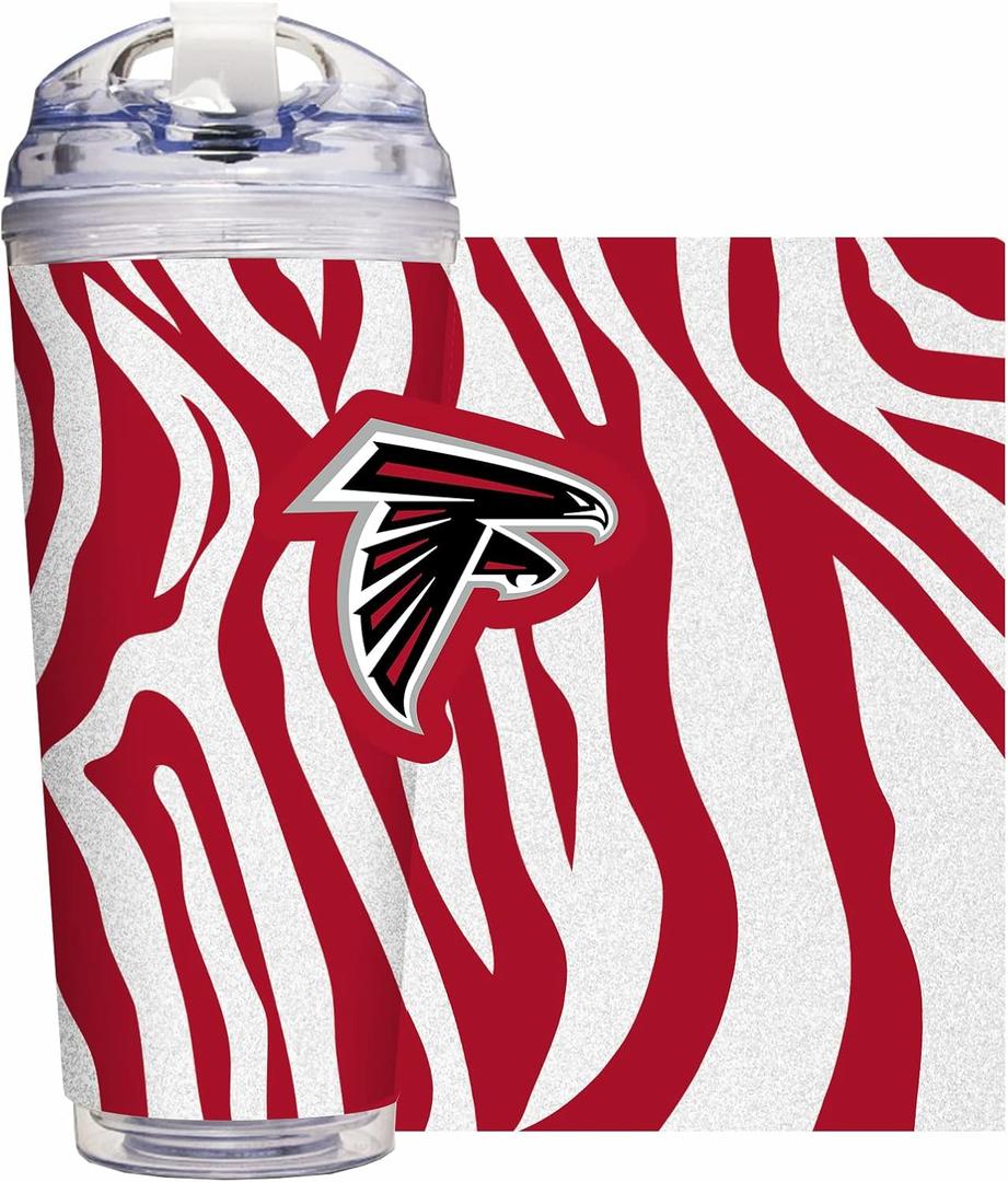 Rico Industries NFL Football Glitter 24oz Acrylic Glitter Tumbler with Hinged Lid, Officially Licensed Double Wall Tumbler with Straw