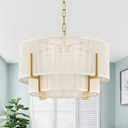 18'' White Woven with Metal Frame Rattan Chandelier, FookChak white gold chandelier light fixture is compatible with E12 sockets, and each socket supports a maximum 40W bulb(BULB NOT INCLUDED)