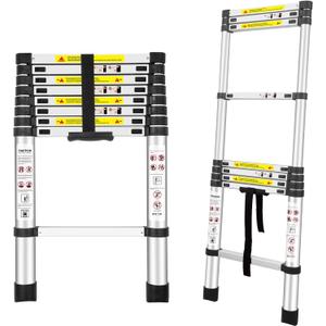 Telescoping Ladders, (8.5Ft/2.6M) EN131 Standards Aluminum Extension Ladder, Extension for RV, Attics, Families, Outdoor Work, with a Maximum Bearing Capacity of 330lbs