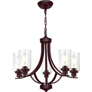 MELUCEE Farmhouse Chandelier Classic 22.6" Contemporary 5-Light Chandelier Lighting with Clear Glass Shade, Kitchen Light Fixtures Ceiling Foyer Lighting in Oil Rubbed Bronze Finish