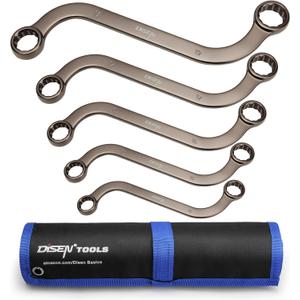 DISEN S-Style Box Wrench Set, Metric, 5-Piece, 10, 11, 12, 13, 14, 15, 16, 17, 18, 19mm, 12 Point, CR-V Steel, Nickel Plating with Organizer Bag