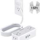 TESSAN Flat Plug Extension Cord 15 FT, Surge Protector Power Strip with 4 AC Outlets 1 USB C and 2 USB A Ports, 900 Joules Protection, Multiple Wall Outlet Extender Suitable for Office Dorm, Grey