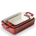 KOOV Bakeware Set, Ceramic Baking Dish, Rectangular Baking Pans Set, Casserole Dish for Cooking, Cake Dinner, Kitchen, Wrapping Upgrade, 12 x 8.5 Inches, 2-Piece (Gradient Red)