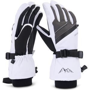 Ski Gloves for Men Women - Winter Snow Windproof Waterproof Skiing Snowboarding for Cold Weather Warm (X-Large, White)