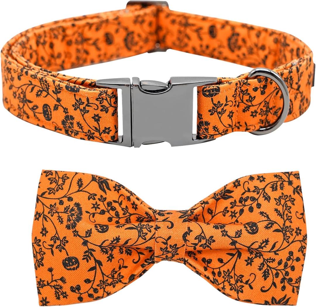 2 x Halloween Dog Collar, Pet Collar Bow Pumpkin Collars Girl Boy Holiday Pet Collar Gift Bow Cute Soft Puppy Collars for Medium Dogs (Medium (Pack of 1))