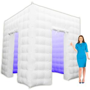 Inflatable Photo Booth Enclosure2 Doors White 8.2x8.2x8.2ft,Inflatable Photo Booth Built-in LED Light Strip and Blower for Party Wedding Event