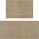 Artoid Mode Washable Non Slip Kitchen Rugs and Mats Set of 2, Rubber Backing Absorbent Kitchen Mats for Floor Front of Sink - 24x35 and 24x60 Inch (Linen)