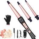 Curling Iron Wand Set, Curling Wand 3 in 1 Hair Curling Wands Interchangeable Ceramic 0.35-1.25inch Barrel Hair Curler, with Heat Resistant Glove
