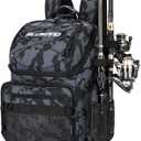 PLUSINNO Cooler Fishing Backpack with Rod Holders 45L Large Water-resistant Fishing Tackle bag Store Fishing Gear Fishing Gifts for Men Father, Sport Bags (Black Camo)