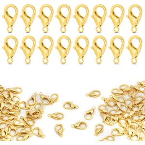 CooBigo 120pcs 12mm Lobster Clasps, Tiny Metal Alloy Lobster Claw Clasps for Necklace Bracelets Clip, Keychain Ring, Jewelry Making Accessories (Gold)
