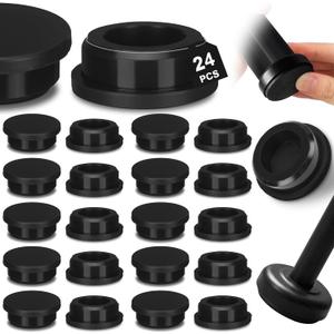 Pangda 24 Pack 1-1/4" Wrought Iron Chair Leg Caps, Round Plastic Furniture Leg Caps, Heavy Duty Rubber Chair Glides Floor Protector for Indoor Outdoor Patio Furniture, Black