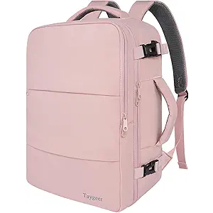 Taygeer Travel Backpack for Women, Carry On Backpack with USB Charging Port & Shoe Pouch, TSA 15.6inch Laptop Mochila Flight Approved, Nurse Bag Casual Daypack for Weekender Business Hiking, Pink