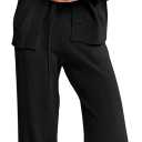 Tankaneo Womens 2 Piece Sweater Sets Oversized Tie Front Cardigan Elastic Waist Pants 2025 Matching Loungewear (Black, S)