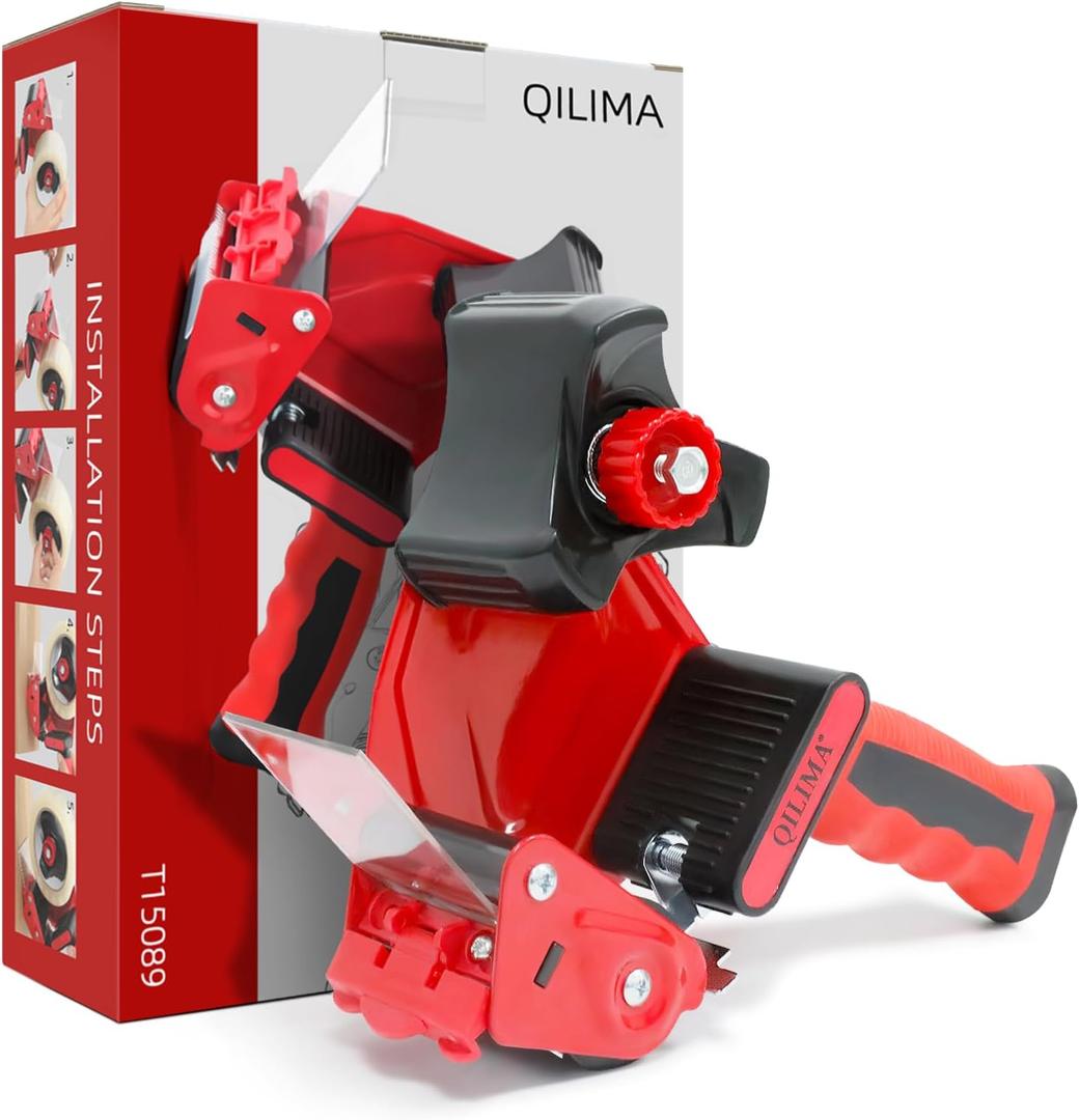 QILIMA Packing Tape Dispenser 2" Light Seal Packing for Use Tape Dispenserfor Shipping, Moving, Carton and Box Sealing-Red