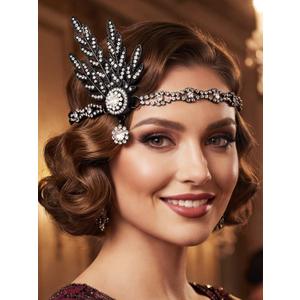 GORTIN 1920s Flapper Headpiece Rhinestones Flapper Headband Roaring 20s Hair Accessories for Women (Y-Black, One Size)