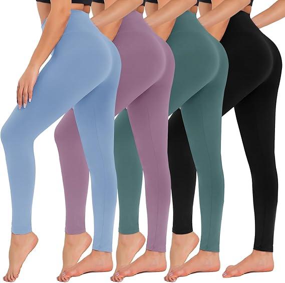 4 Pack Leggings for Women - High Waisted Tummy Control Yoga Pants for Workout Gym Black Leggings Plus Size Dance XL